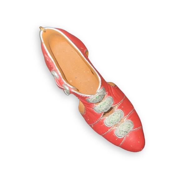 Vintage Miniature Victorian Shoe Heels Red Glitter Ornament Christmas - Picture 1 of 4